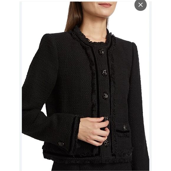 Cinq Á Sept Christic velvet trim Bouclé cotton tweed jacket 8 - Picture 16 of 16